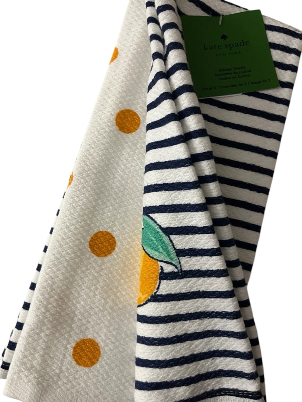 Kate Spade Navy and White Striped Tea Towel set with Orange Fruit (3) - Picture 2 of 3